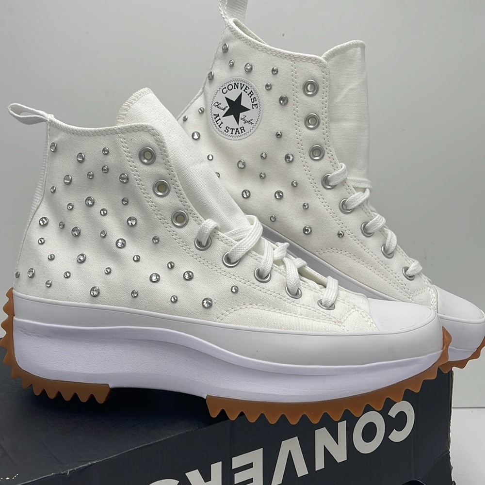 Converse Men’s High-Top Platform Sneakers A10289C RUN STAR HIKE HI WHITE/BLACK - Picture 7 of 16